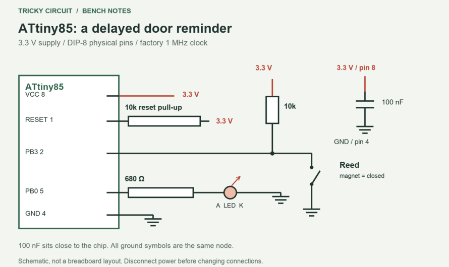 ATtiny85 Door Reminder: Light an LED Only After 30 Seconds