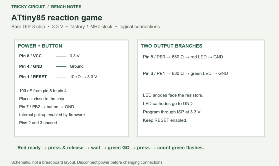 ATtiny85 Reaction Timer: A Two-LED Pocket Game
